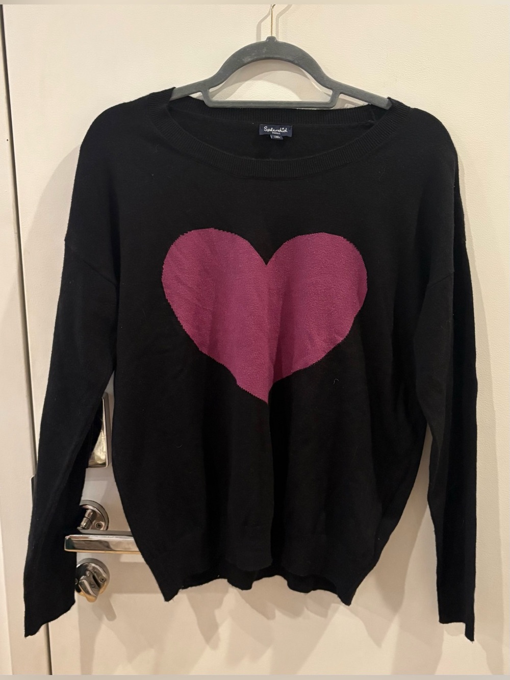 Splendid Black Sweater with Large Pink Heart